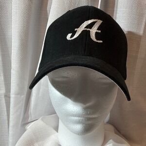 Flexfit Yupoong Mens Black Baseball Cap White Embroidered Letter A Hat L-XL